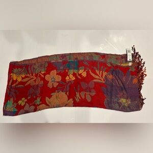 Wrapsody In Hues Boho Scarf Fringe Multicolor Floral Soft